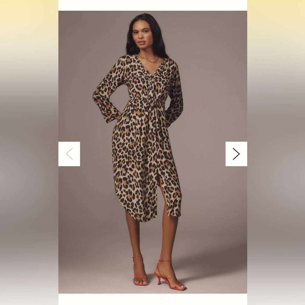 Anthropologie Long-Sleeve Button-Front Midi Dress NWT